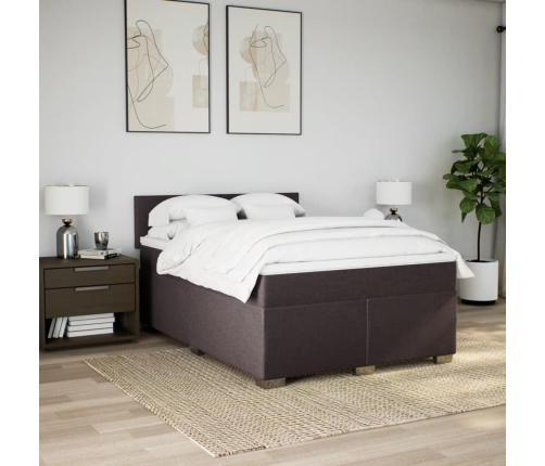 Cama box spring con colchón tela marrón oscuro 140x200 cm