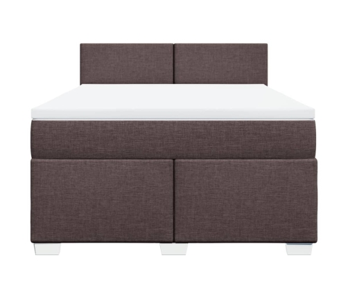 Cama box spring con colchón tela marrón oscuro 140x200 cm