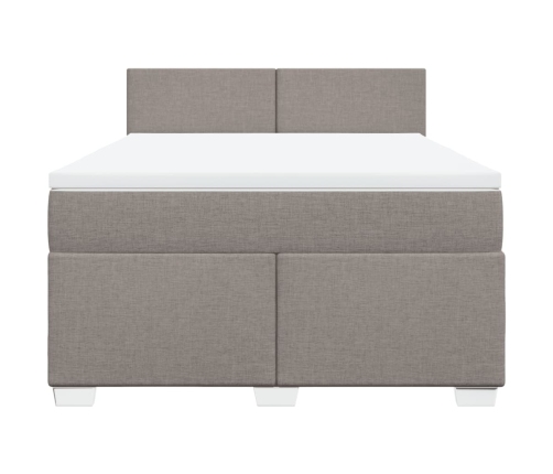 Cama box spring con colchón tela gris taupe 140x200 cm