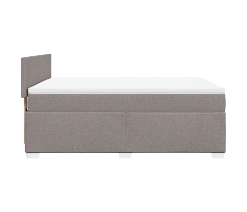 Cama box spring con colchón tela gris taupe 140x200 cm