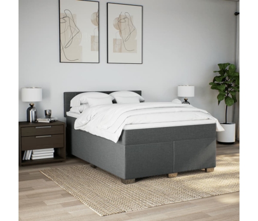 Cama box spring con colchón tela gris oscuro 140x200 cm