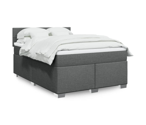 Cama box spring con colchón tela gris oscuro 140x200 cm