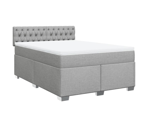 Cama box spring con colchón tela gris claro 140x200 cm