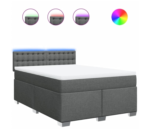 Cama box spring con colchón tela gris oscuro 140x200 cm