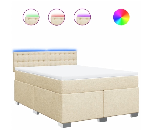 Cama box spring con colchón tela color crema 140x200 cm
