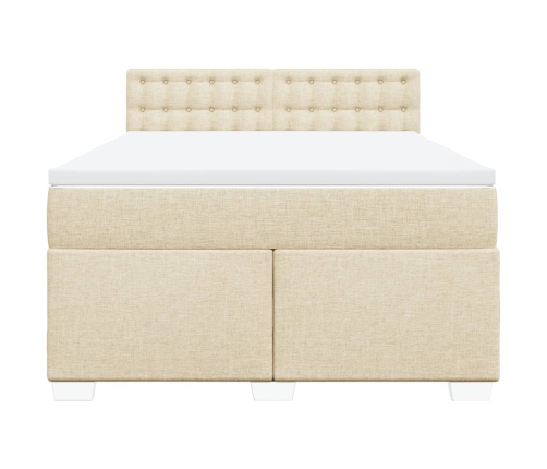 Cama box spring con colchón tela color crema 140x200 cm