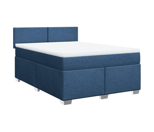 Cama box spring con colchón tela azul 160x200 cm