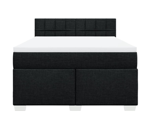 Cama box spring con colchón tela negro 160x200 cm