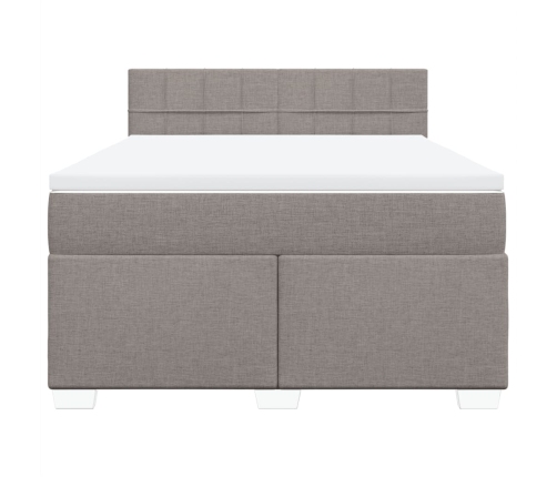 Cama box spring con colchón tela gris taupe 160x200 cm