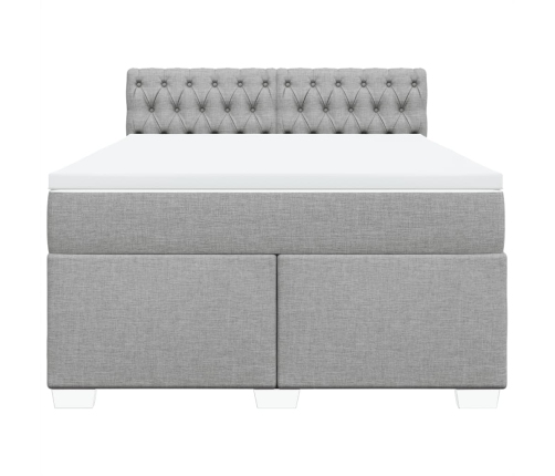 Cama box spring con colchón tela gris claro 160x200 cm