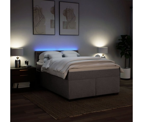 Cama box spring con colchón tela gris taupe 160x200 cm