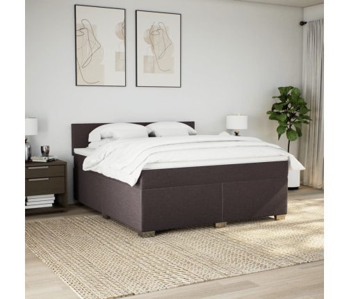 Cama box spring con colchón tela marrón oscuro 180x200 cm