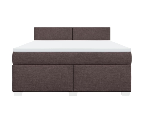 Cama box spring con colchón tela marrón oscuro 180x200 cm