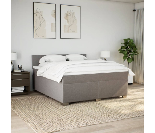 Cama box spring con colchón tela gris taupe 180x200 cm