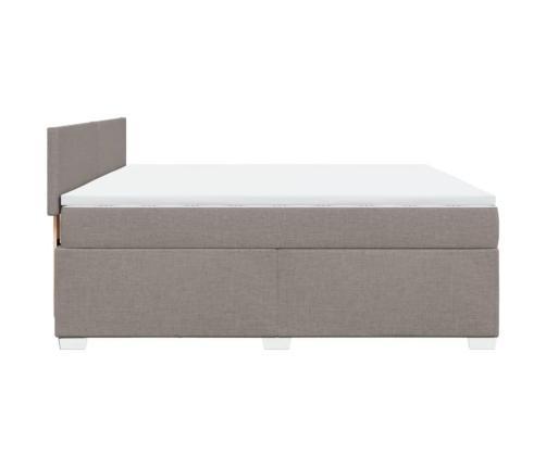 Cama box spring con colchón tela gris taupe 180x200 cm