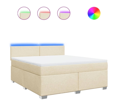 Cama box spring con colchón tela color crema 180x200 cm