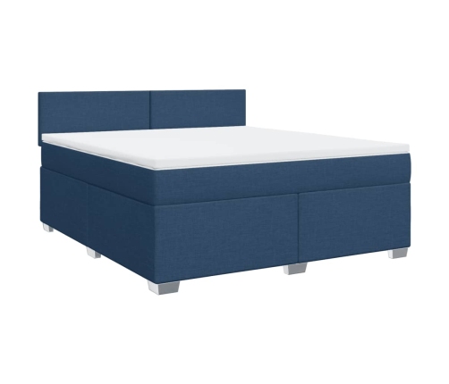 Cama box spring con colchón tela azul 180x200 cm