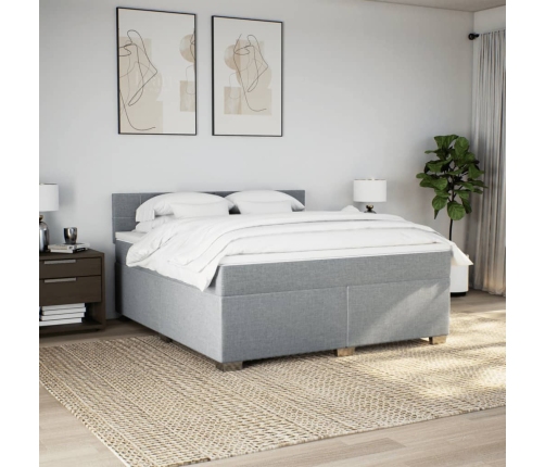 Cama box spring con colchón tela gris claro 180x200 cm