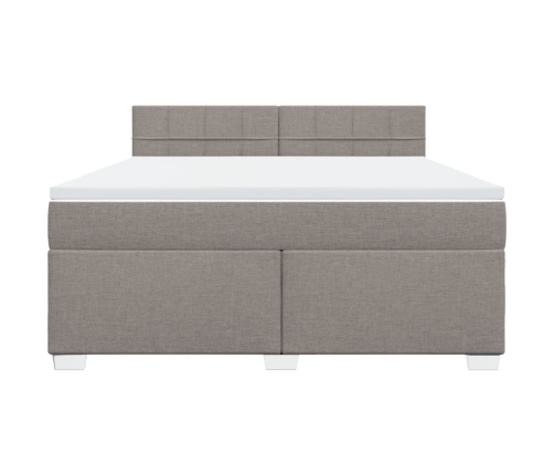 Cama box spring con colchón tela gris taupe 180x200 cm