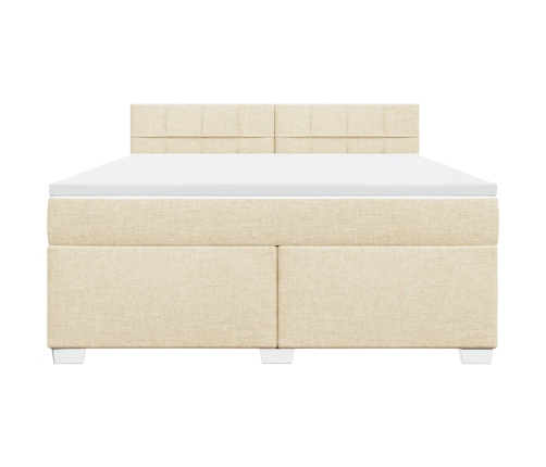 Cama box spring con colchón tela color crema 180x200 cm