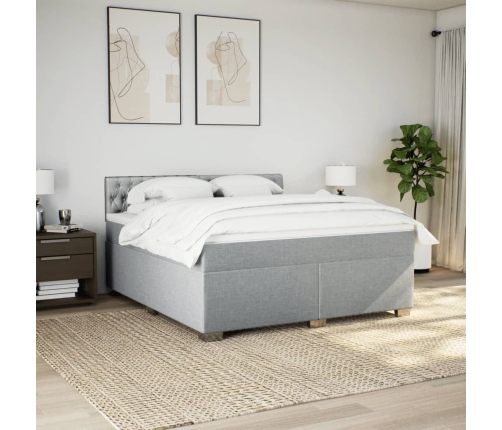 Cama box spring con colchón tela gris claro 180x200 cm