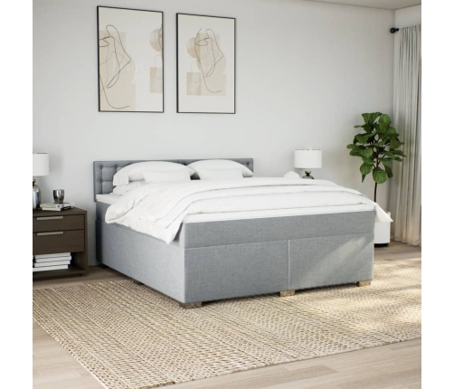 Cama box spring con colchón tela gris claro 180x200 cm