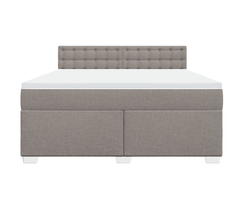 Cama box spring con colchón tela gris taupe 180x200 cm