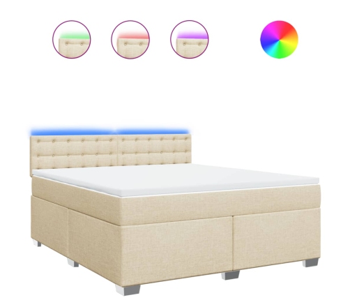 Cama box spring con colchón tela color crema 180x200 cm