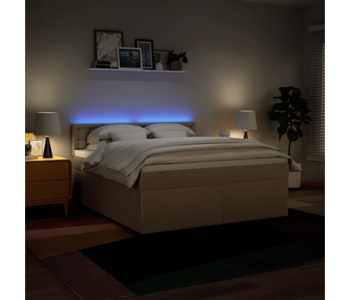 Cama box spring con colchón tela color crema 180x200 cm