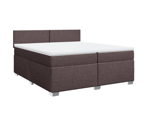 Cama box spring con colchón tela marrón oscuro 200x200 cm