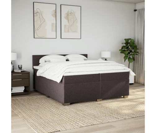 Cama box spring con colchón tela marrón oscuro 200x200 cm