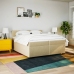 Cama box spring con colchón tela color crema 200x200 cm