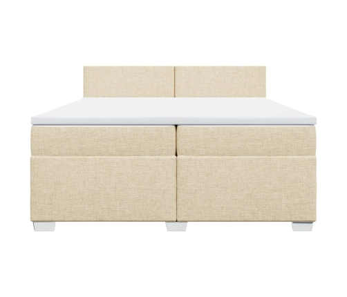 Cama box spring con colchón tela color crema 200x200 cm