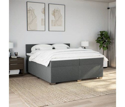 Cama box spring con colchón tela gris oscuro 200x200 cm