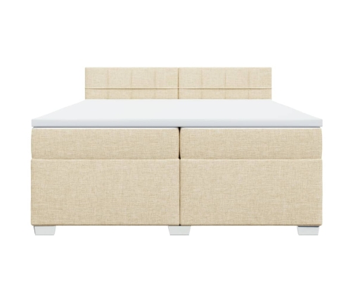 Cama box spring con colchón tela color crema 200x200 cm