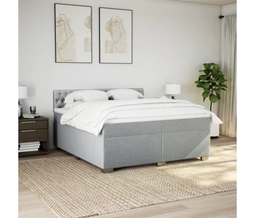 Cama box spring con colchón tela gris claro 200x200 cm