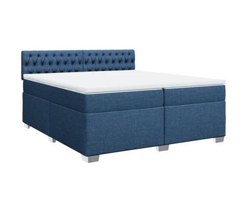 Cama box spring con colchón tela azul 200x200 cm