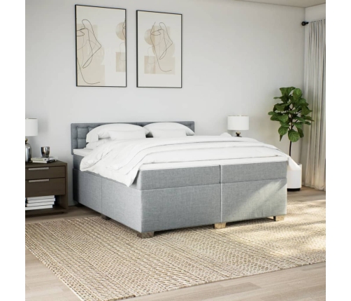 Cama box spring con colchón tela gris claro 200x200 cm