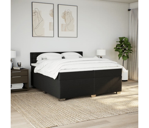 Cama box spring con colchón tela negro 200x200 cm