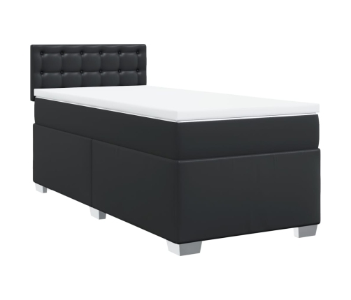 Cama box spring con colchón cuero sintético negro 80x200 cm