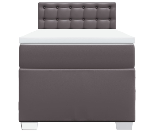 Cama box spring con colchón cuero sintético gris 80x200 cm