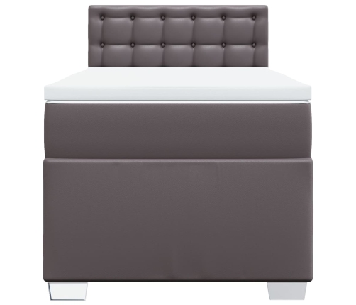 Cama box spring con colchón cuero sintético gris 90x190 cm