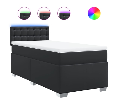 Cama box spring con colchón cuero sintético negro 90x190 cm