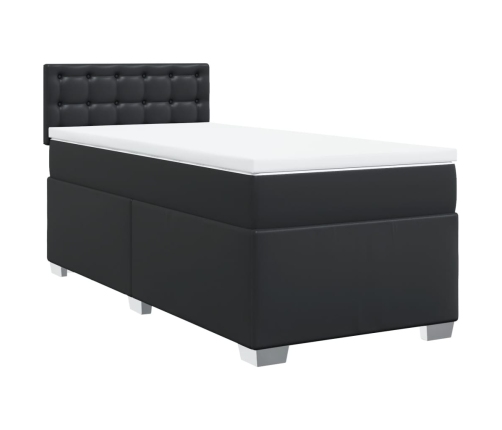 Cama box spring con colchón cuero sintético negro 90x190 cm