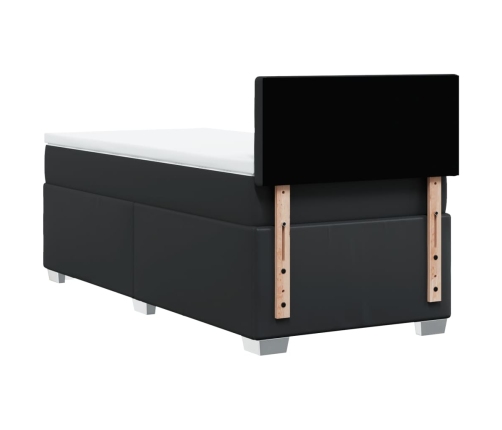 Cama box spring con colchón cuero sintético negro 90x190 cm