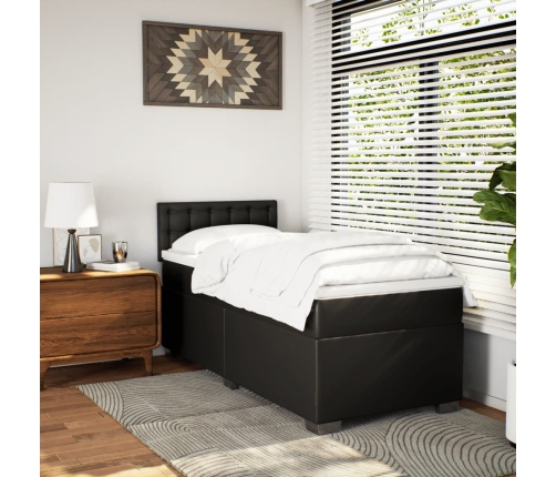 Cama box spring con colchón cuero sintético negro 90x190 cm