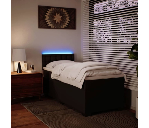Cama box spring con colchón cuero sintético negro 90x190 cm