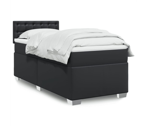 Cama box spring con colchón cuero sintético negro 90x190 cm