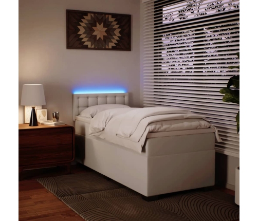 Cama box spring con colchón cuero sintético blanco 90x190 cm