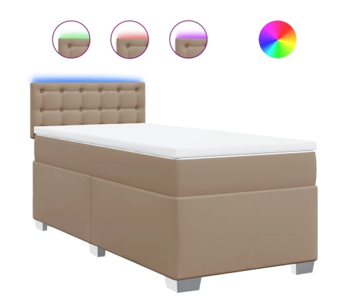 Cama box spring con colchón cuero sintético capuchino 100x200cm